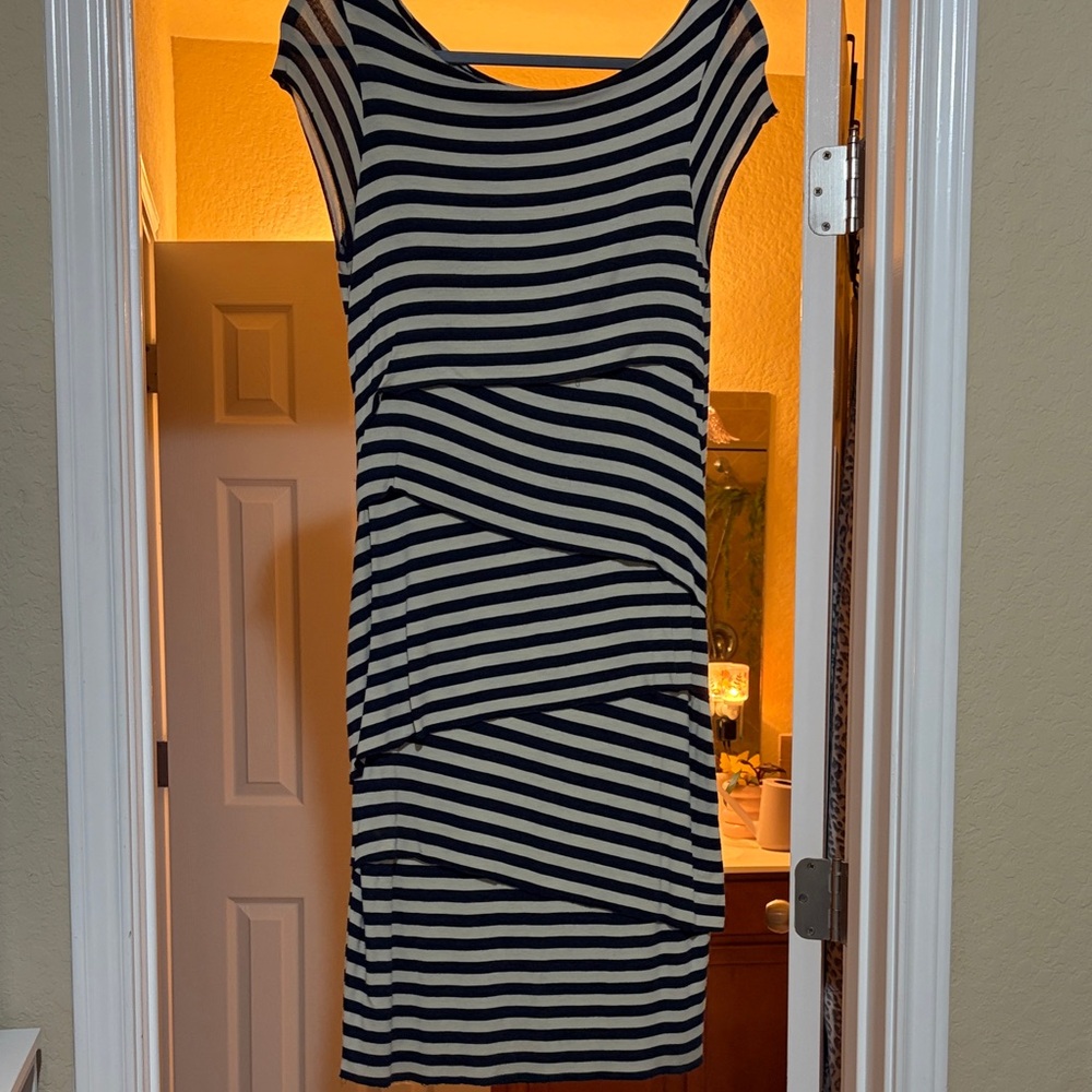Chic Striped Navy and White Midi Dress